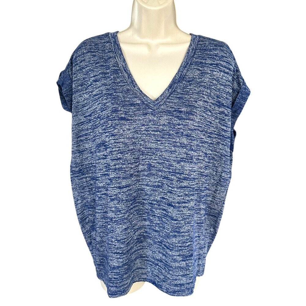 Forever 21 Women's Short Sleeve Blouse Top V-Neck Soft Size M Blue Heather